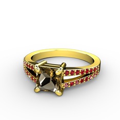 Mida Tektaş Yüzük - Dumanlı kuvars ve garnet 8 ayar altın yüzük #1w5xhy5