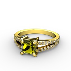 Peridot ve dumanlı kuvars 14 ayar altın yüzük