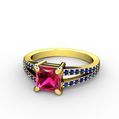 Rodolit garnet ve lab safir 18 ayar altın yüzük