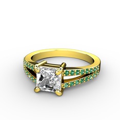 Mida Tektaş Yüzük - Swarovski ve yeşil kuvars 18 ayar altın yüzük #1wst0lb