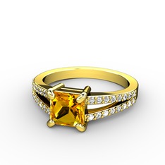 Mida Tektaş Yüzük - Sitrin ve pırlanta 925 ayar altın kaplama gümüş yüzük (0.352 karat) #1xdcfs2