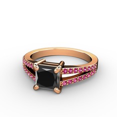 Siyah zirkon ve rodolit garnet 925 ayar rose altın kaplama gümüş yüzük