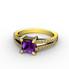 Mida Tektaş Yüzük - Ametist ve dumanlı kuvars 14 ayar altın yüzük #1y4iw5f