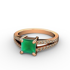 Mida Tektaş Yüzük - Kök zümrüt ve dumanlı kuvars 8 ayar rose altın yüzük #1yhodj0