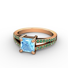 Mida Tektaş Yüzük - Akuamarin ve yeşil kuvars 14 ayar rose altın yüzük #23xq49
