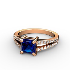 Mida Tektaş Yüzük - Lab safir ve pırlanta 925 ayar rose altın kaplama gümüş yüzük (0.352 karat) #2esbxl