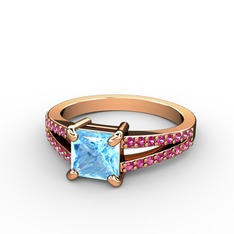 Mida Tektaş Yüzük - Akuamarin ve rodolit garnet 14 ayar rose altın yüzük #2ucp67