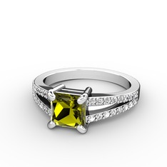 Mida Tektaş Yüzük - Peridot ve swarovski 18 ayar beyaz altın yüzük #46fsw6