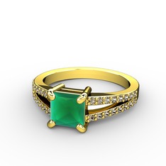 Kök zümrüt ve dumanlı kuvars 8 ayar altın yüzük