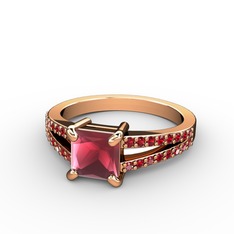 Mida Tektaş Yüzük - Kök yakut ve garnet 925 ayar rose altın kaplama gümüş yüzük #5b39gh