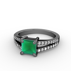 Mida Tektaş Yüzük - Kök zümrüt ve swarovski 925 ayar siyah rodyum kaplama gümüş yüzük #5dvq11