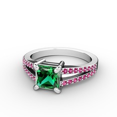 Yeşil kuvars ve rodolit garnet 14 ayar beyaz altın yüzük