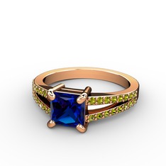 Lab safir ve peridot 14 ayar rose altın yüzük