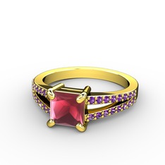 Mida Tektaş Yüzük - Kök yakut ve ametist 925 ayar altın kaplama gümüş yüzük #6fai5p