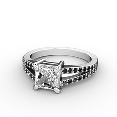 Mida Tektaş Yüzük - Pırlanta ve siyah zirkon 14 ayar beyaz altın yüzük (1.24 karat) #764hpk