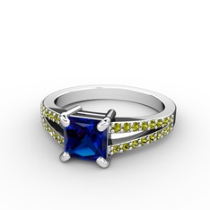 Mida Tektaş Yüzük - Lab safir ve peridot 8 ayar beyaz altın yüzük #7cfek8