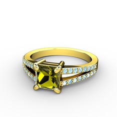 Mida Tektaş Yüzük - Peridot ve akuamarin 925 ayar altın kaplama gümüş yüzük #8bc3gc