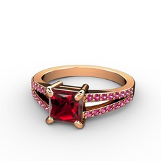 Mida Tektaş Yüzük - Garnet ve rodolit garnet 8 ayar rose altın yüzük #9kczq1