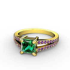 Mida Tektaş Yüzük - Yeşil kuvars ve ametist 14 ayar altın yüzük #9t7h0a