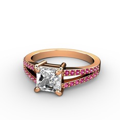 Mida Tektaş Yüzük - Pırlanta ve rodolit garnet 8 ayar rose altın yüzük (1.24 karat) #as1zy1