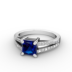 Mida Tektaş Yüzük - Lab safir ve swarovski 925 ayar gümüş yüzük #b3hzl0