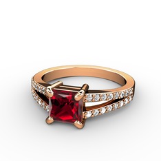 Garnet ve pırlanta 14 ayar rose altın yüzük (0.352 karat)