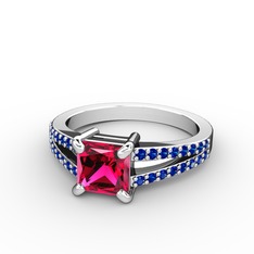 Rodolit garnet ve lab safir 8 ayar beyaz altın yüzük