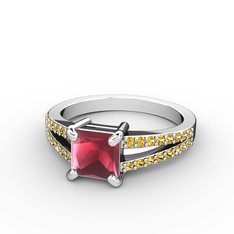 Mida Tektaş Yüzük - Kök yakut ve sitrin 8 ayar beyaz altın yüzük #ci7ze9