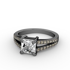 Mida Tektaş Yüzük - Swarovski ve dumanlı kuvars 925 ayar siyah rodyum kaplama gümüş yüzük #cmi8c1