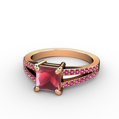 Kök yakut ve rodolit garnet 925 ayar rose altın kaplama gümüş yüzük