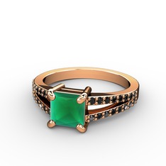 Mida Tektaş Yüzük - Kök zümrüt ve siyah zirkon 14 ayar rose altın yüzük #cygy5p