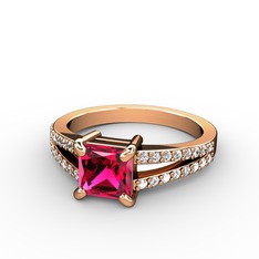 Mida Tektaş Yüzük - Rodolit garnet ve pırlanta 14 ayar rose altın yüzük (0.352 karat) #e9ngoa
