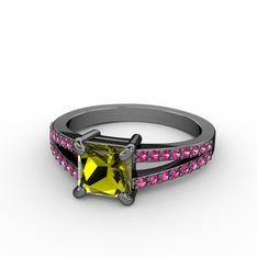 Peridot ve rodolit garnet 925 ayar siyah rodyum kaplama gümüş yüzük
