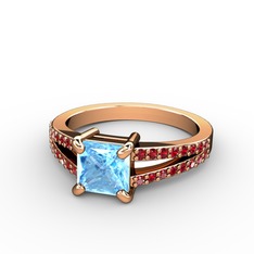 Mida Tektaş Yüzük - Akuamarin ve garnet 14 ayar rose altın yüzük #fdf2zu