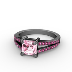 Pembe kuvars ve rodolit garnet 925 ayar siyah rodyum kaplama gümüş yüzük
