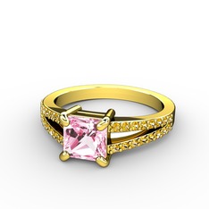 Pembe kuvars ve sitrin 8 ayar altın yüzük