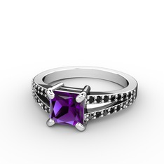 Mida Tektaş Yüzük - Ametist ve siyah zirkon 18 ayar beyaz altın yüzük #gekkvi