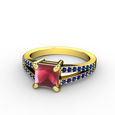 Mida Tektaş Yüzük - Kök yakut ve lab safir 925 ayar altın kaplama gümüş yüzük #h5ingg