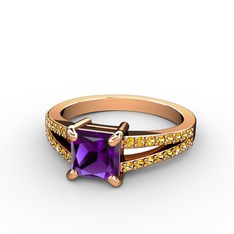 Mida Tektaş Yüzük - Ametist ve sitrin 14 ayar rose altın yüzük #i3z5a7