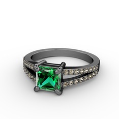 Mida Tektaş Yüzük - Yeşil kuvars ve dumanlı kuvars 925 ayar siyah rodyum kaplama gümüş yüzük #imtyf1