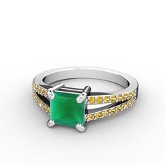 Mida Tektaş Yüzük - Kök zümrüt ve sitrin 14 ayar beyaz altın yüzük #ius1fk