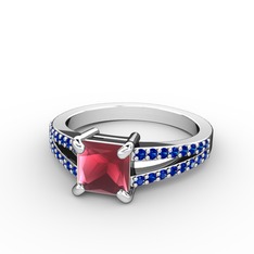 Mida Tektaş Yüzük - Kök yakut ve lab safir 14 ayar beyaz altın yüzük #ivtbz8