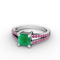 Mida Tektaş Yüzük - Kök zümrüt ve rodolit garnet 18 ayar beyaz altın yüzük #jhuw05