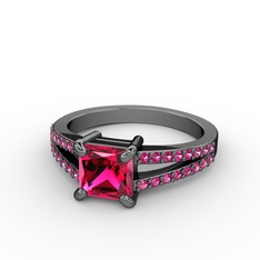 Mida Tektaş Yüzük - Rodolit garnet 925 ayar siyah rodyum kaplama gümüş yüzük #k6e7fy