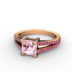 Pembe kuvars ve rodolit garnet 8 ayar rose altın yüzük