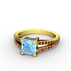 Mida Tektaş Yüzük - Akuamarin ve garnet 8 ayar altın yüzük #khkbpz