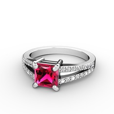 Rodolit garnet ve pırlanta 925 ayar gümüş yüzük (0.352 karat)