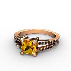 Mida Tektaş Yüzük - Sitrin ve siyah zirkon 18 ayar rose altın yüzük #le29m3