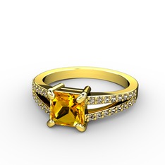 Sitrin ve dumanlı kuvars 14 ayar altın yüzük