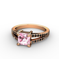 Pembe kuvars ve siyah zirkon 8 ayar rose altın yüzük